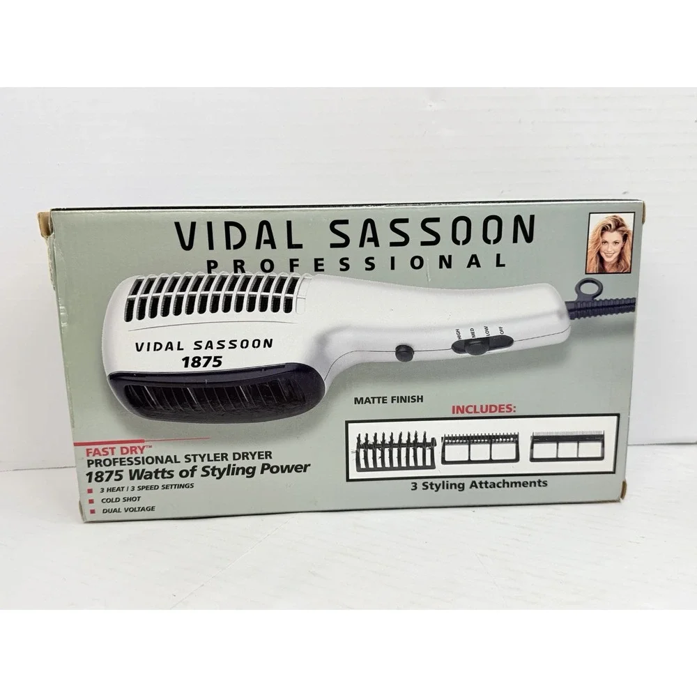 VS Sassoon 1875W Professional Styler Hair Dryer Dual Voltage w/ Attachments Box
